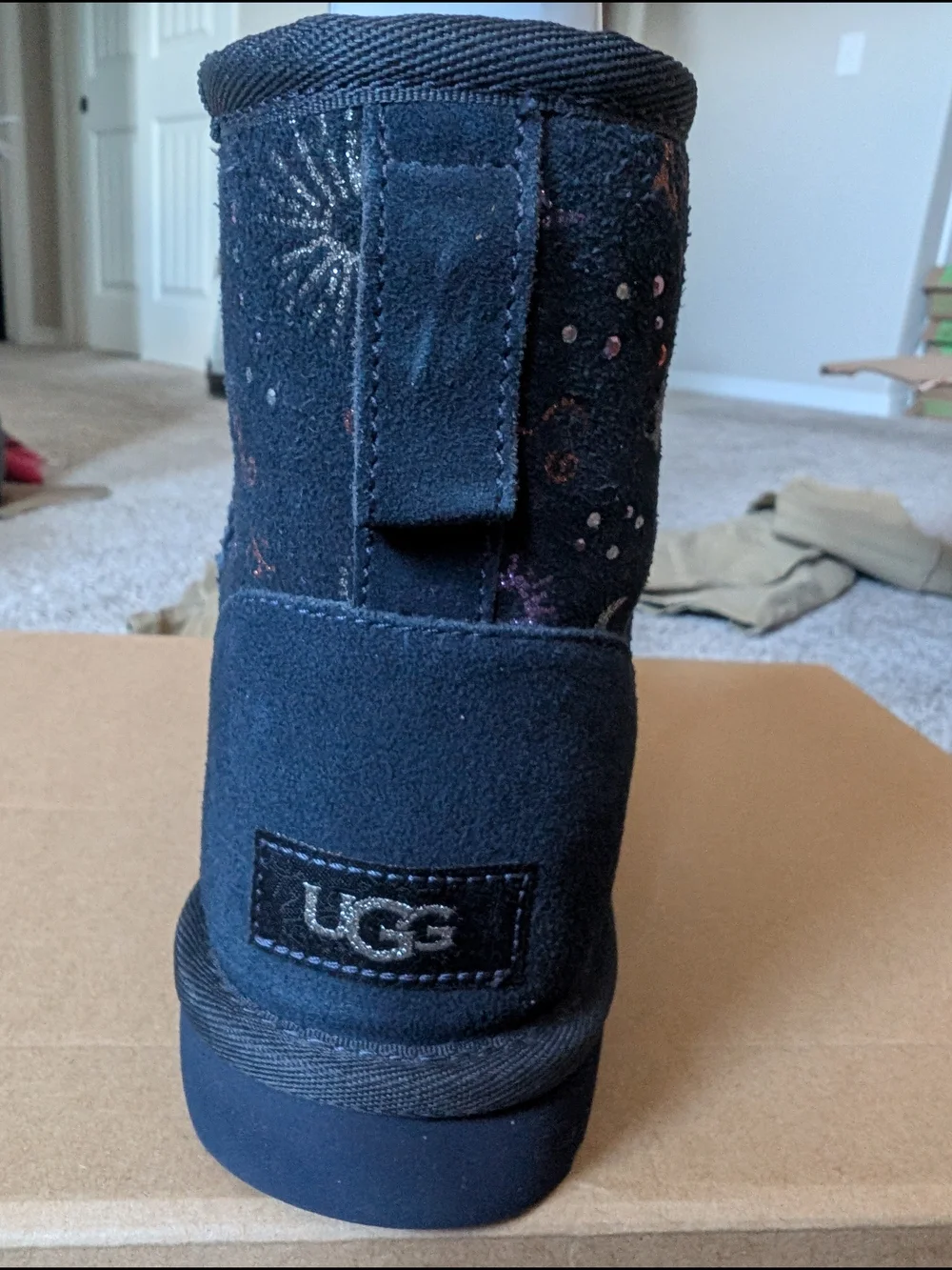 New!! UGG W Classic Zodiac Mini Boots - Black with Multicolor Zodiac Print Sz 7